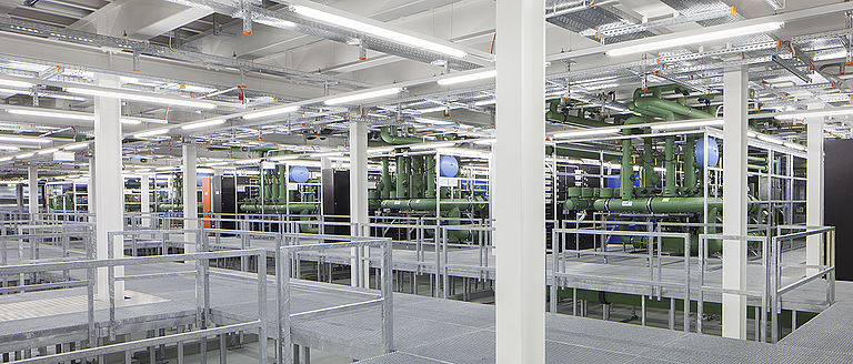 Cooling and electrical infrastructure in the distribution deck.